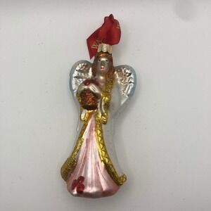 Waterford Holiday Heirloom Pink Angel Christmas Ornament Handblown Mercury Glass